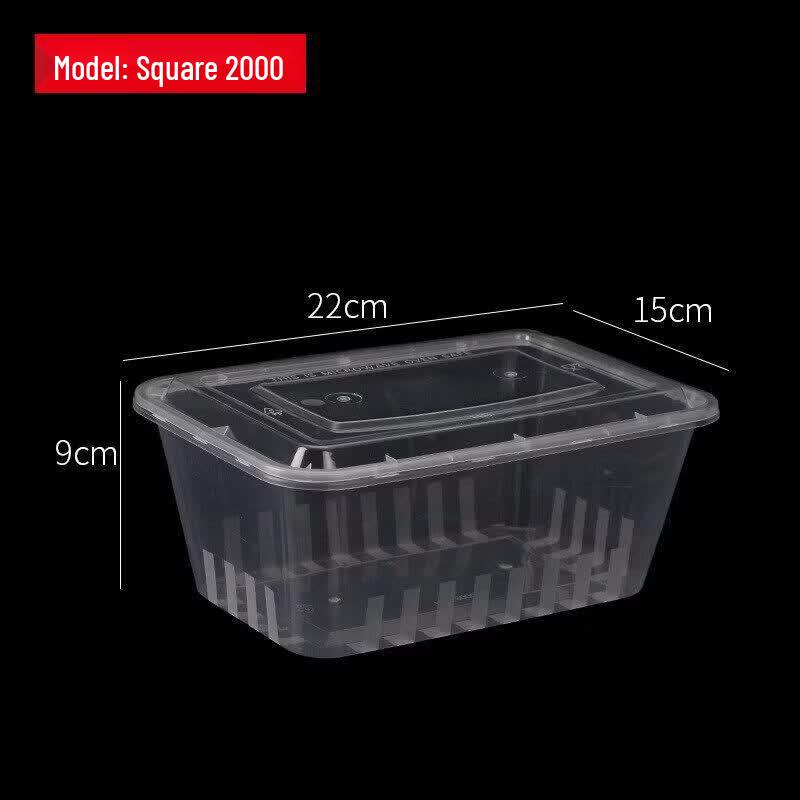2000ml Rectangular Disposable Plastic Food Containers with Lids, 50 Sets