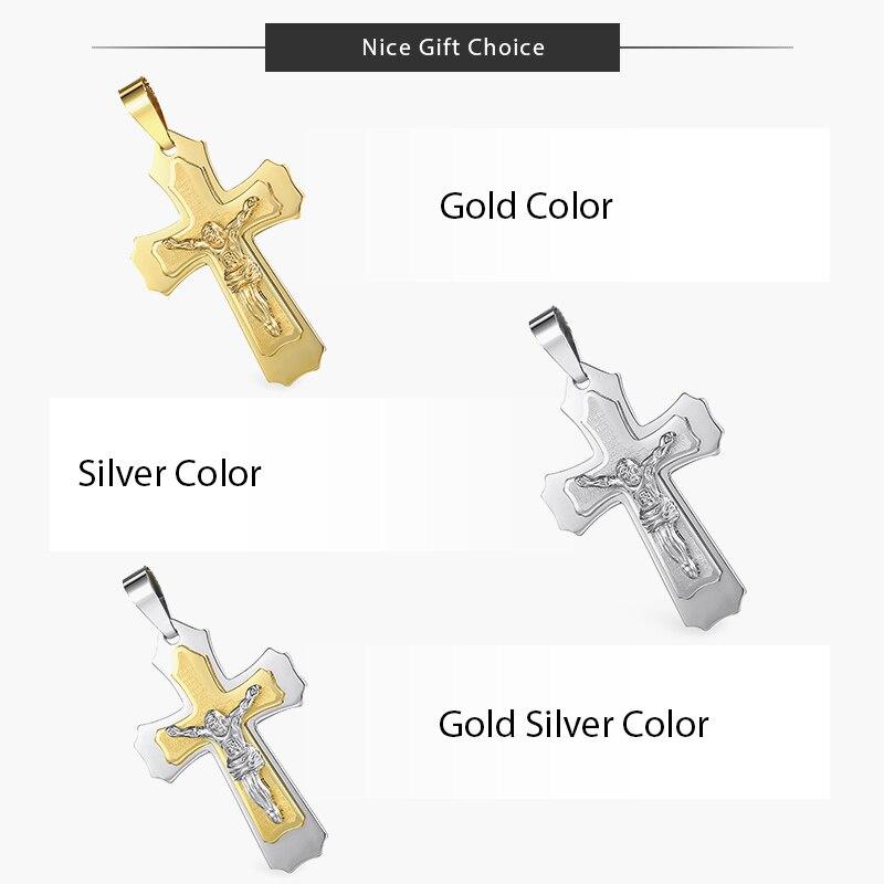 Trendsmax Men's Jesus Cross Pendant Stainless Steel Charms Gold Silver Color Male Fashion Jewelry KPP3
