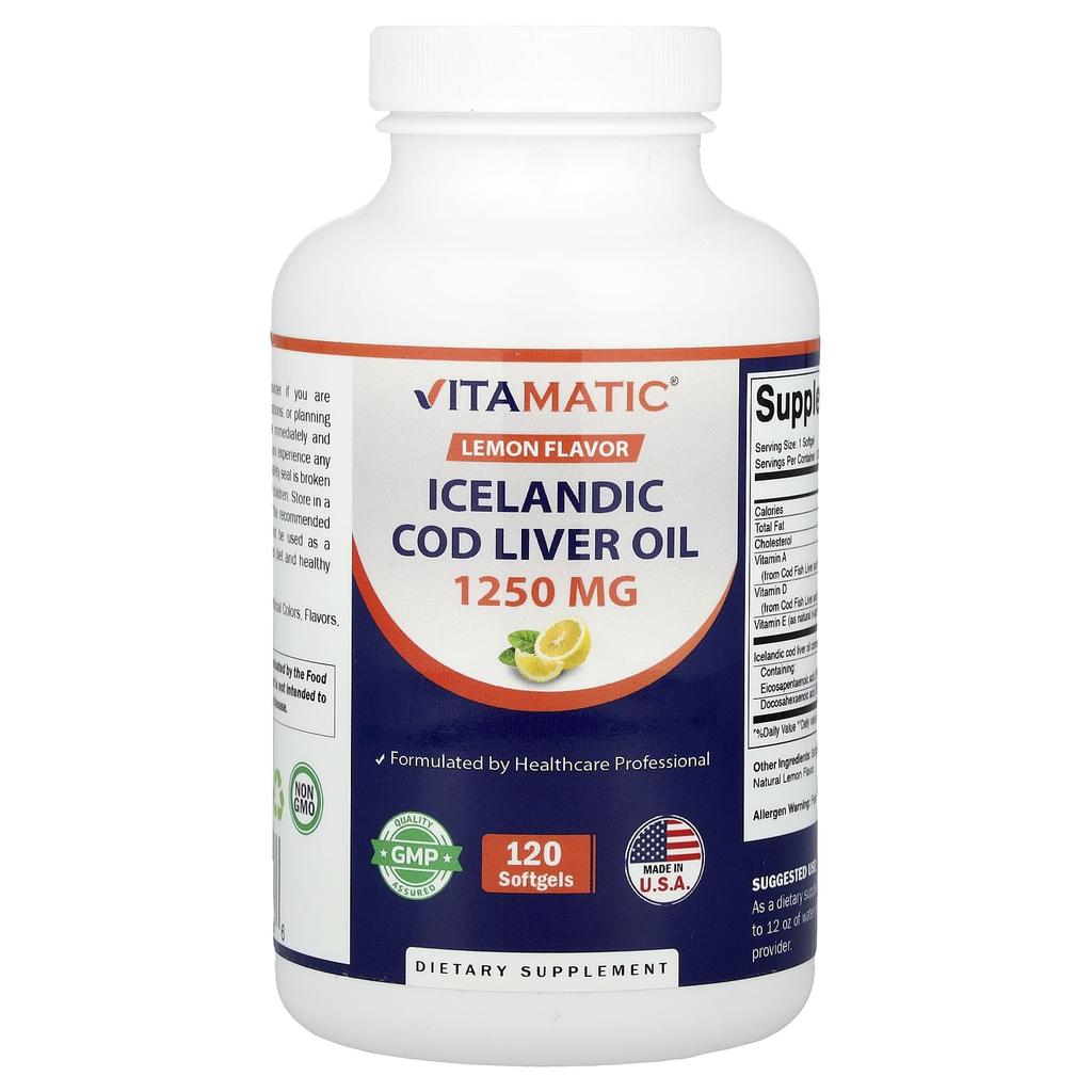 Icelandic Cod Liver Oil, Lemon, 120 Softgels