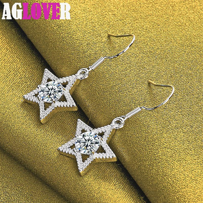 925 Sterling Silver AAA Zircon Star Drop Earring Jewelry