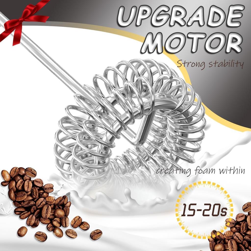 Rechargeable Milk Frother,Milk Frother Handheld,Coffee Mixer with Stand,Detachable StainlessSteel Whisk,forLattes,Cappuccino,Matcha,Etc. (Black)