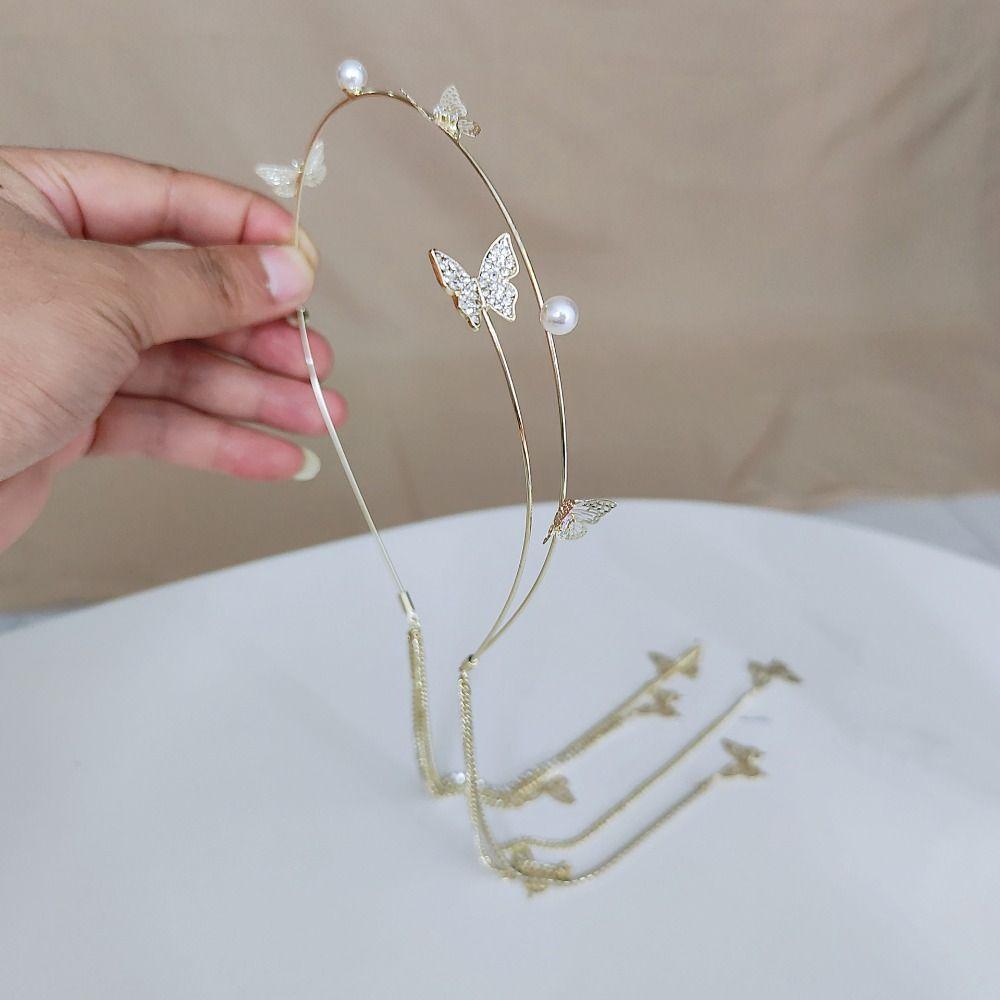 Butterfly Fringe Hair Hoop Alloy Woman Tiara New Design Rhinestone Headband Wedding
