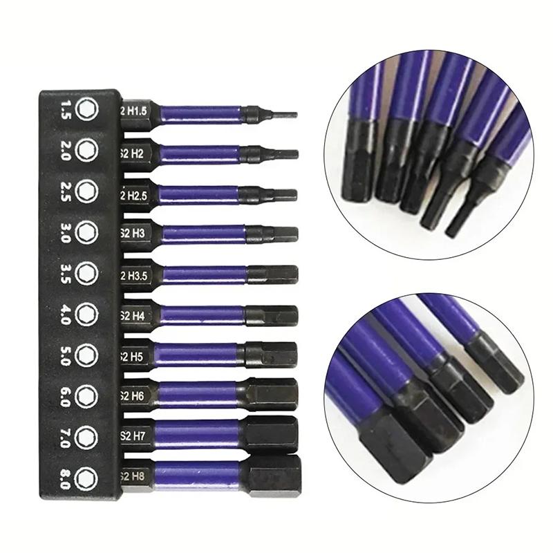 10Pcs H1.5-H8 Hex Head Wrench Drill Bit with Screwdrivers Bit Holder Set 1/4" Quick Release Shank Magnetic Screwdriver Bit Tools