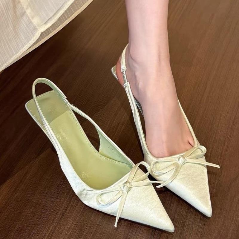 Fashion New Fashion Satin Pointed Toe High Heeled Sandals Women Sexy Thin Heels Slingback Shoes Bow Elegant Party Dress Shoes Women Pump