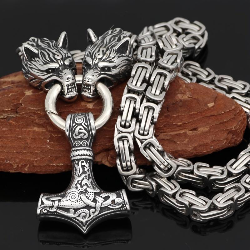 Stainless Steel Wolf Head Pendant Viking Vintage Amulet Necklace белый