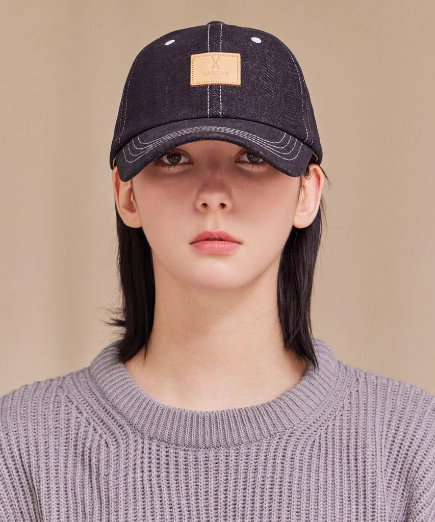 Bajal Va Square Denim Label Ball Cap Black Denim