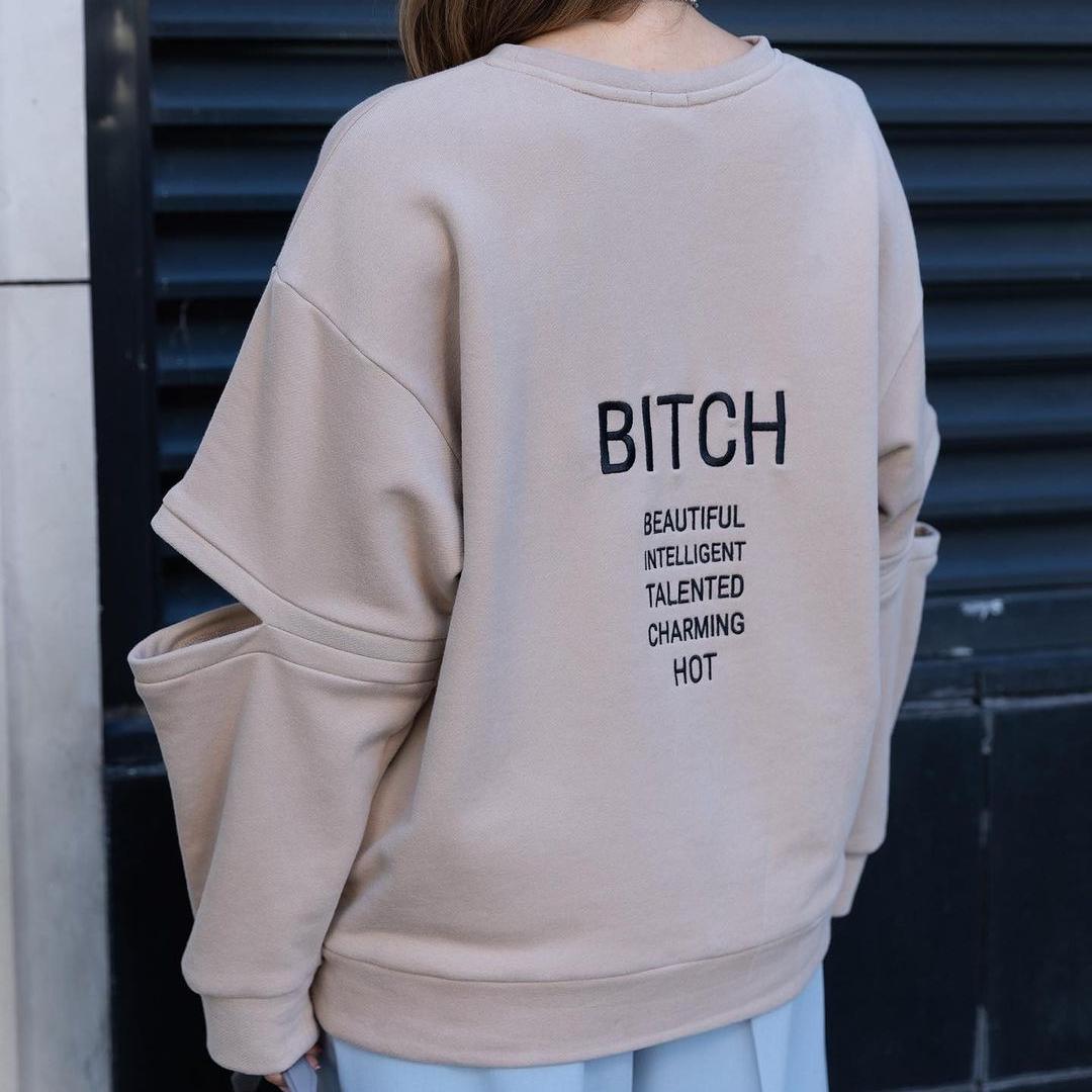 BITCED Модная простая свободная толстовка с капюшоном с круглым вырезом и принтом — фото 8