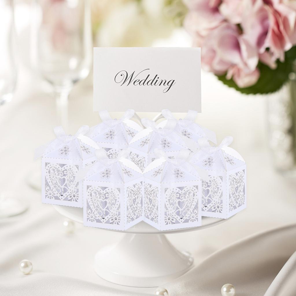 Wedding Favour Boxes 24 Pcs Candy Treat Gift Box with Ribbons Carved Hollow Small Gift Box for Personalised Sweets Communion