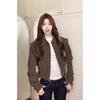 2025 Women's Fashionable Brown Short Jacket with Zipper Lapel - Perfect for Early Autumn and Spring