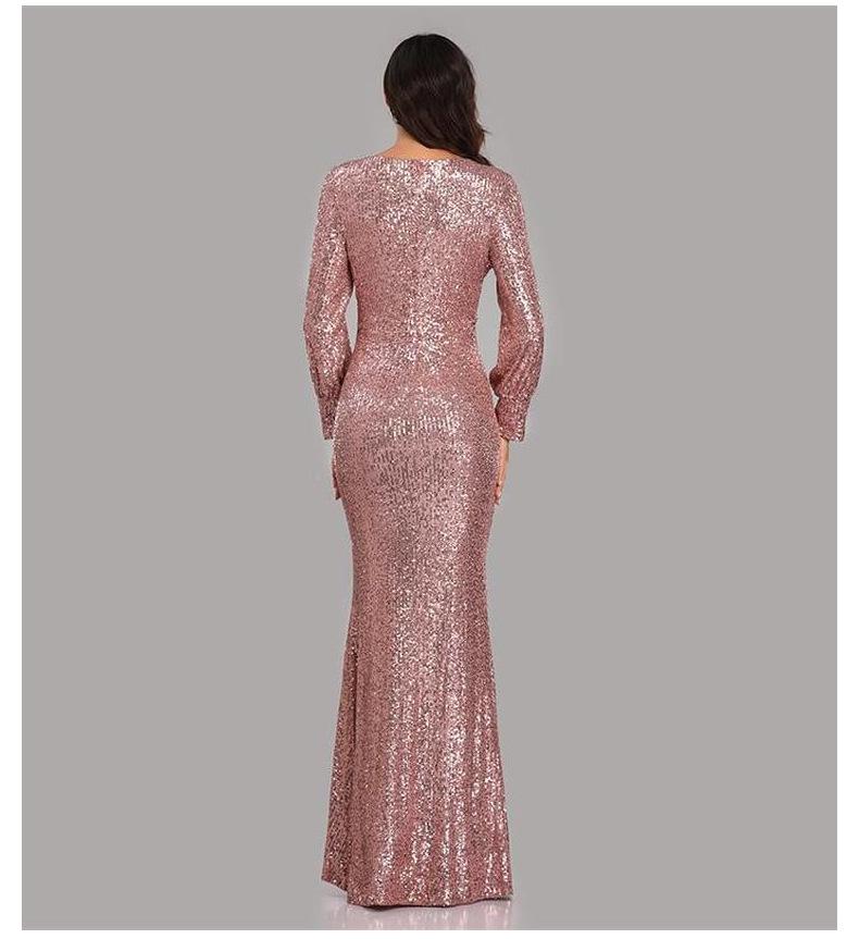 Übergröße V-Ausschnitt Pailletten Meerjungfrau Abendkleid - Mehrfarbig Langarm für Frühling & Herbst