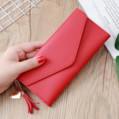 New Women's Long Wallet Fashionable Simple with  Tassel Buckle Buckle Wallet