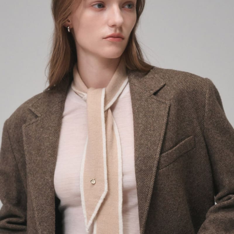 Saint Luxure 100% Wool Twilly Muffler Short/Long Ivory Beige