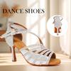 Women Latin Dance Shoes Shining Rhinestone Modern Dancing Shoes High Heel 7.5cm