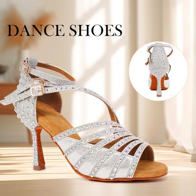 Women Latin Dance Shoes Shining Rhinestone Modern Dancing Shoes High Heel 7.5cm