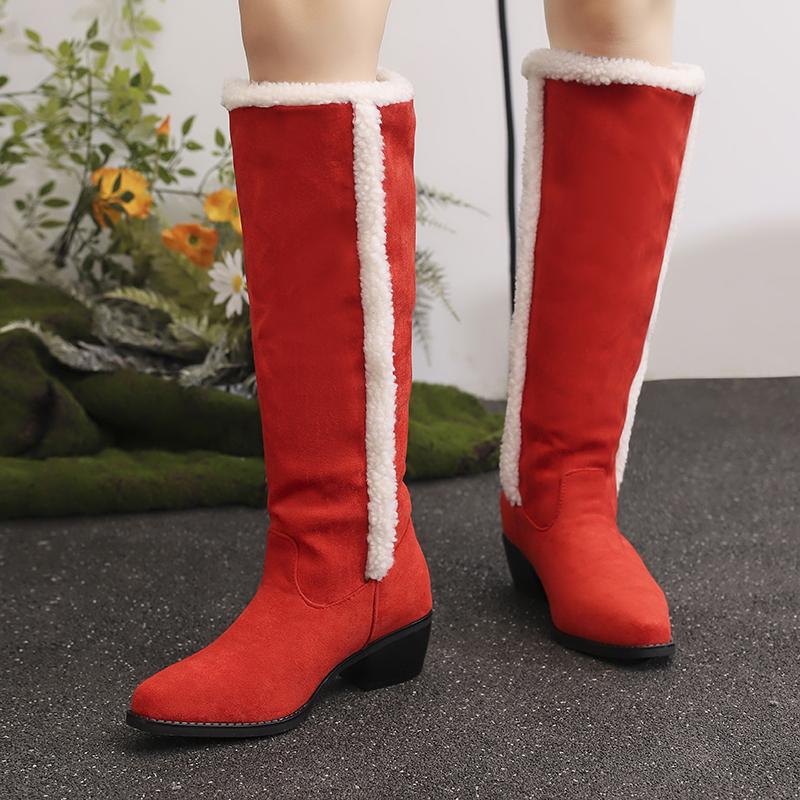 Women's low-heeled boots autumn and winter new comfortable and warm thick-heeled large-size plush medium boots