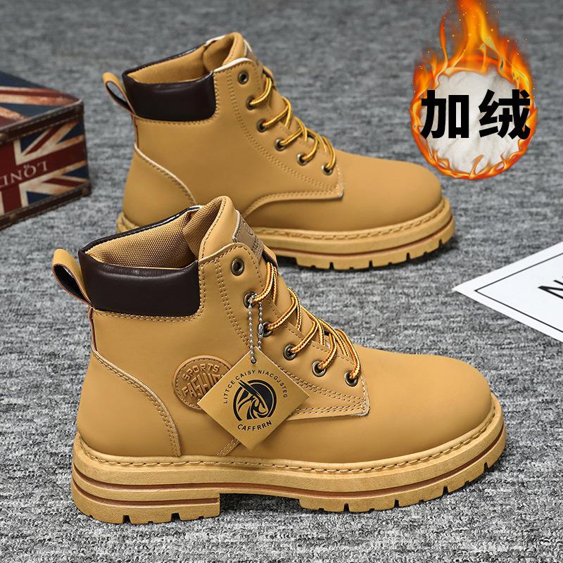 Martin boots men's retro British style rhubarb boots fashionable versatile velvet warm winter thick heightening boots