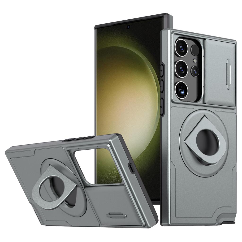 For Samsung Galaxy S23 Ultra Case Magnetic Scratch-proof PC+TPU Phone Cover with Rotary Kickstand