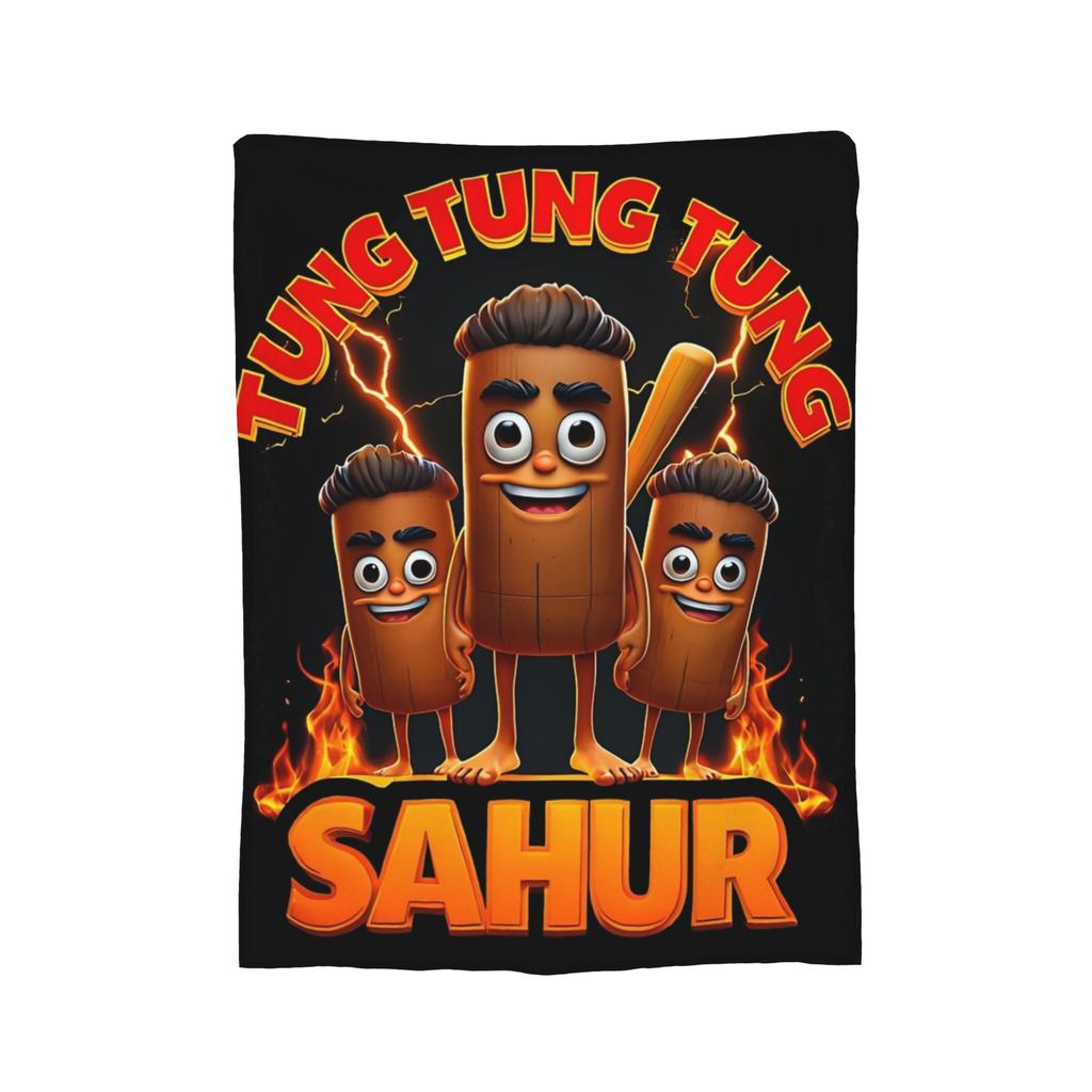 Italienisches Brainrot Tung Tung Sahur Decken Korallenfleece Plüsch Herbst Atmungsaktiv Weich Überwurfdecken für Zuhause Outdoor Steppdecke