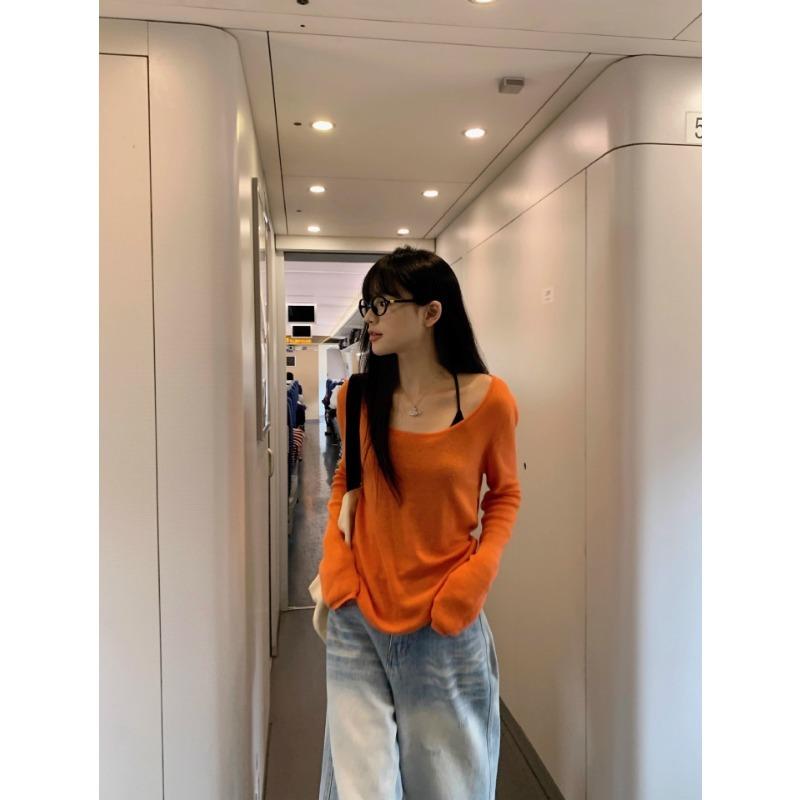 Summer Thin Long-sleeved Sun Protection Cover-up T-shirt Women's Loose Casual Off-shoulder New Top