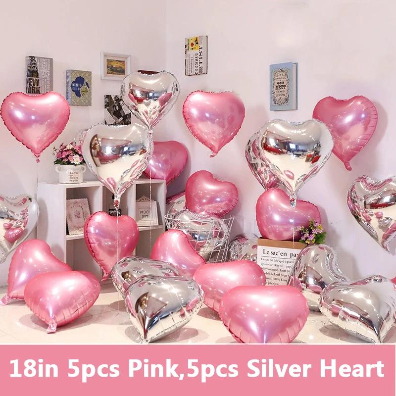 18-Inch Red Love Heart Star Foil Balloons Inflatable Helium Party Decor for Weddings Birthdays Celebrations 5 or 10 Pcs Set