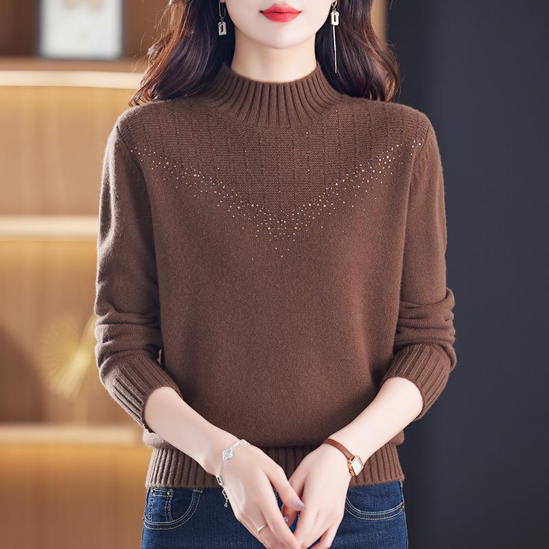 Women's Thick 100% Pure Wool Half-High Collar Sweater - New Autumn/Winter Style for Middle-Aged and Elderly