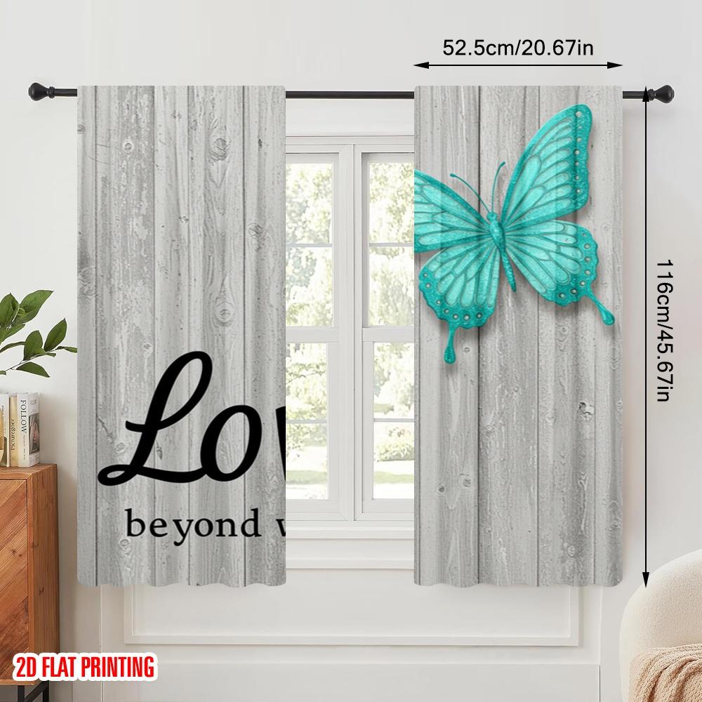 2pcs 2D Flat Printing Drapes Beautiful Butterfly Love Polyester Without Electricity All Season Party & Holiday Decor Use for