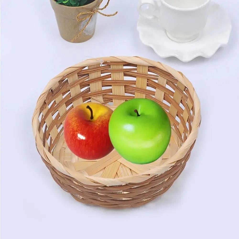 High Quality Round Shape Storage Basket Food Container Handmade Rattan Fruit Basket Large Capacity Durable Fruit Storage Bin