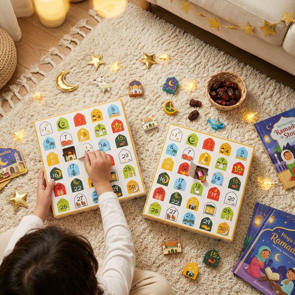 30 Empty Grid Ramadan Advent Calendar Box Cartoon Pattern Quick-release Eid Countdown Calendar Paper Daily Surprise
