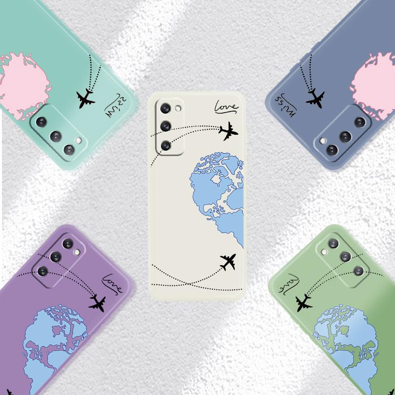 Blue Pink Love Planes World Map Travel Liquid Case For Samsung Galaxy S22 S21 S20 Fe Ultra S10 S9 S8 Plus S10e Note 20 10 Lite
