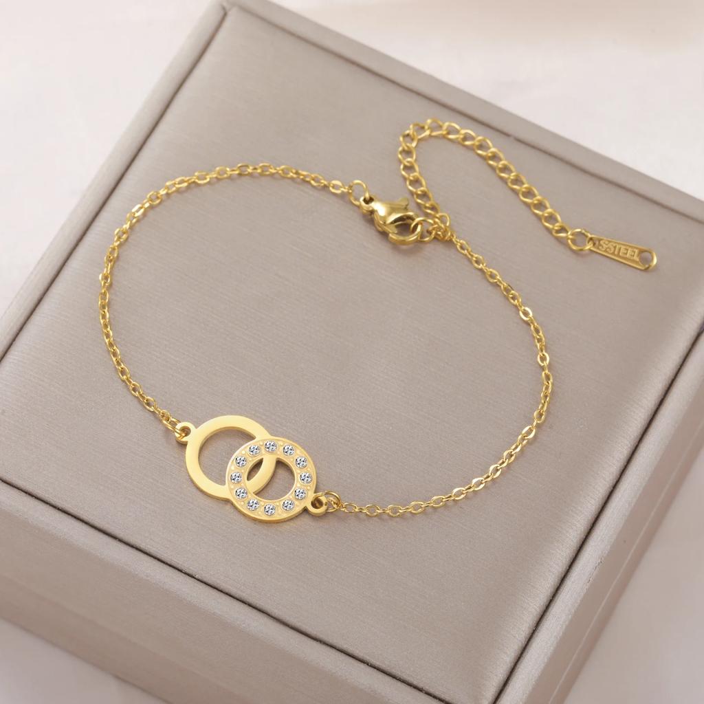 Cazador Geometric Double Circles Charm Bracelets Stainless Steel Jewelry Clear Zircon Women's Hand Bracelet Birthday Gift 2026