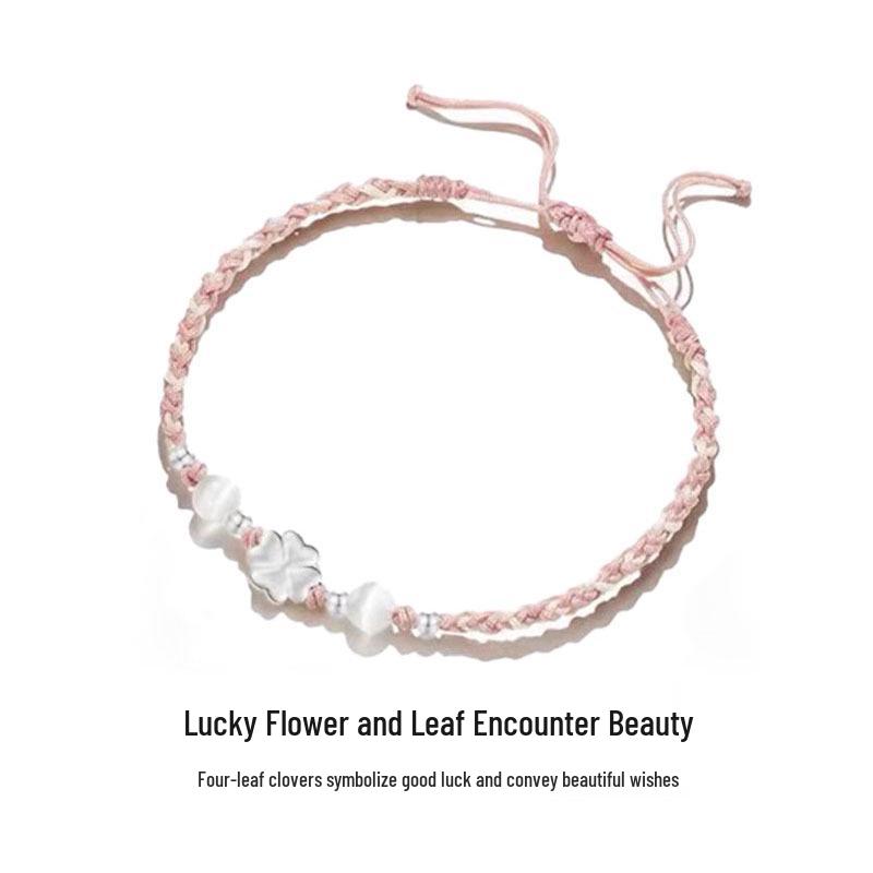 Heart & Four-Leaf Clover Hand-Woven Bracelet: Elegant Light Luxury Gift