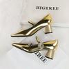 Women's Shoes with Thick Heel, Shallow Mouth, Square Toe, Rhinestone Buckle, Straight Strap, Single Shoe for Women