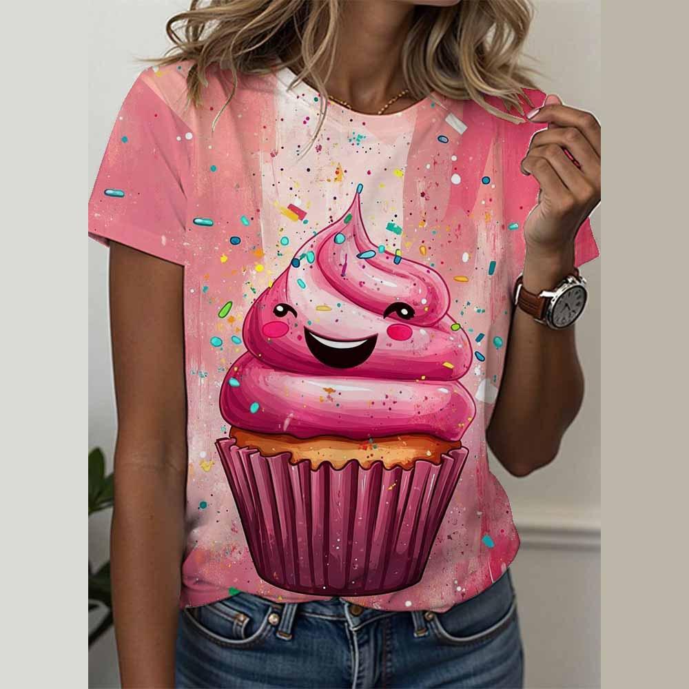 3D Short Sleeved Summer T-shirt for Women's Cami Abstract Image Printed Cartoon T-shirt