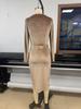 2025 Women's Casual Golden Velvet Slim Fit Long Sleeve Pleated Split Dress