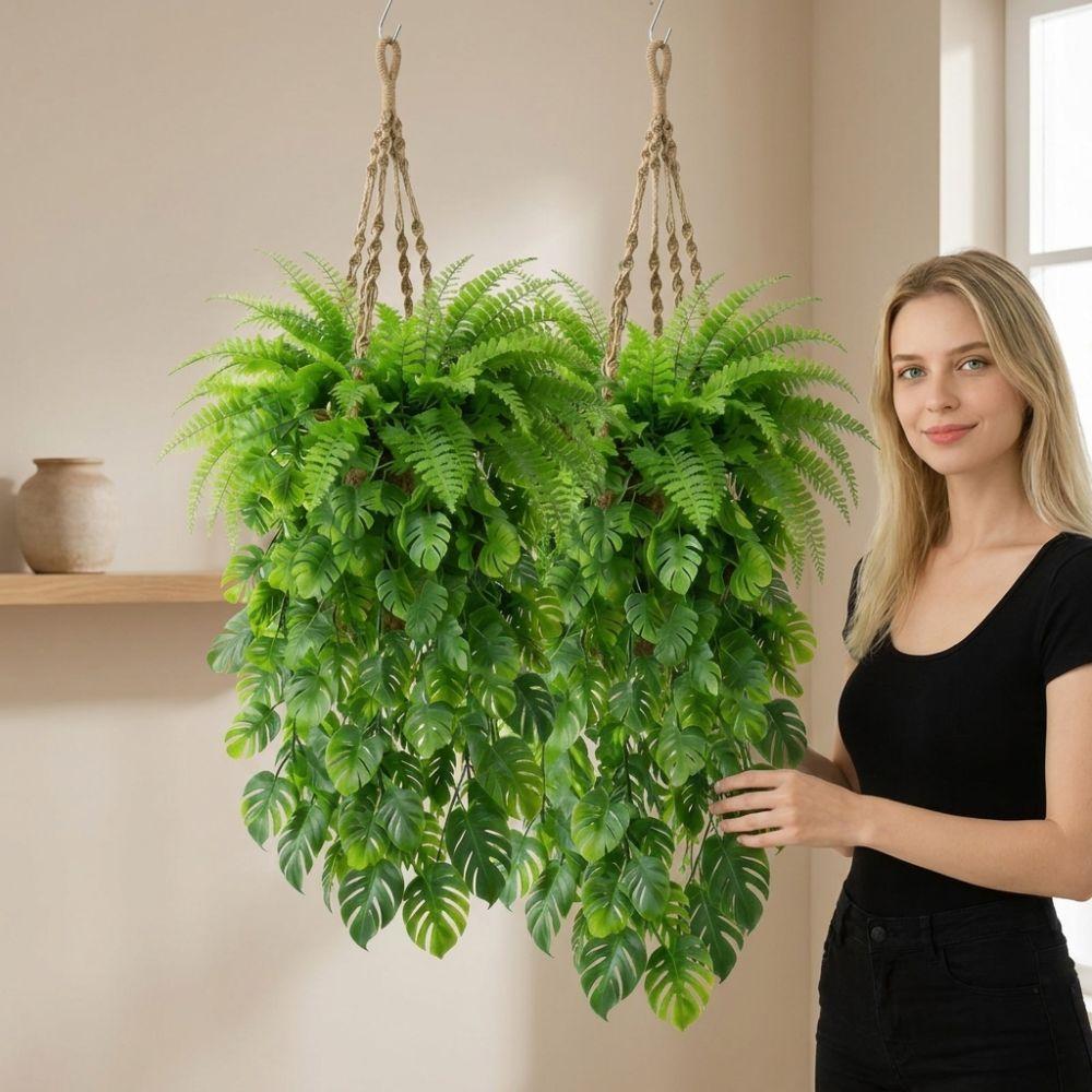 Plastic Artificial Hanging Monstera Vine UV Resistant Trailing Greenery Vine  Balcony