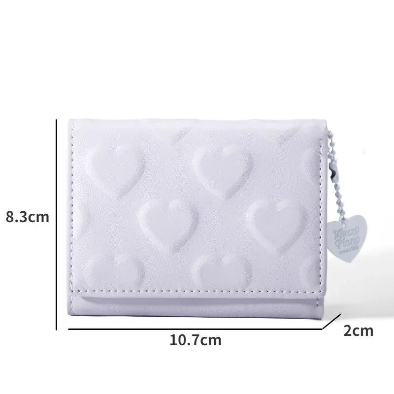 2024 Women'S Money Clip Solid Color Love Imprinted PU Leather Short Coin Wallet Three Fold Multi-Card Slot Card Bag Credit Card