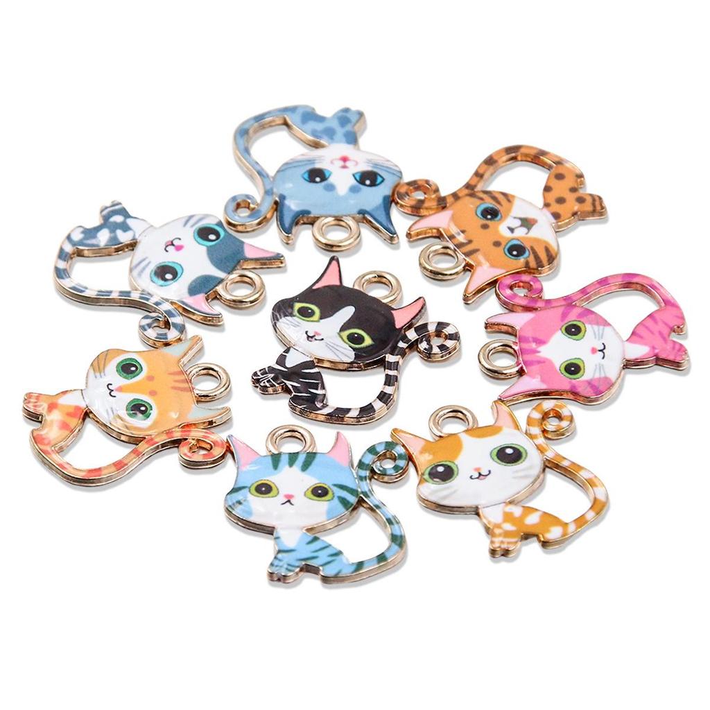 9-Color Creative Long-Tailed Cat Pendant (21x24mm, KC Gold) – Cute and Unique Ornament