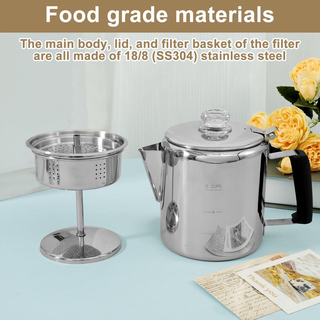 1 Stück Kaffeekocher Kaffeekanne Edelstahl Kaffeekanne 6/9 Tassen Tragbare Espressokannen mit Griff French Press für Outdoor-Camping