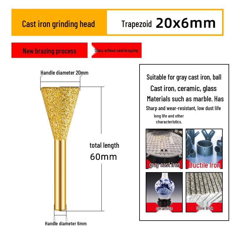 Diamond Brazed Carbide Grinding Head for Ductile Iron & Stone, Compatible with Electric Drills