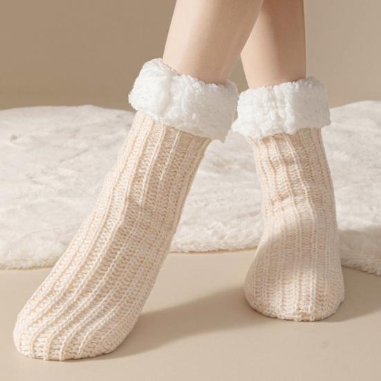 Fleecegefütterte Crew-Socken Warme Hausschuhe mit rutschfesten Noppen Damen Verdickte Flauschige Wintersocken zum Entspannen zu Hause Schlafen