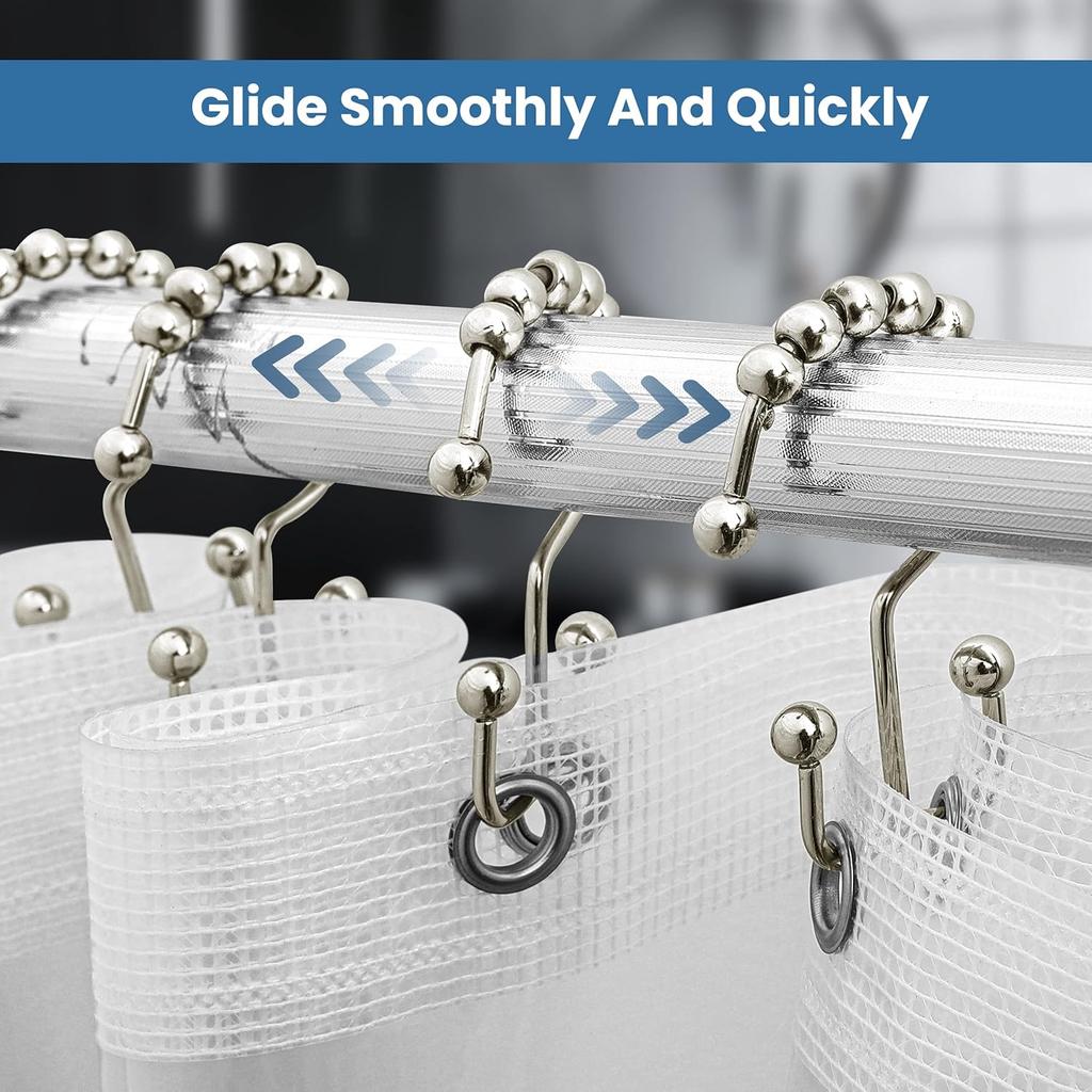 Utopia Bedding Double Glide Roller Set of 12 Shower Curtain Hooks, Double Sided Rings, Rust Proof Shower Curtain Rings, Nickel