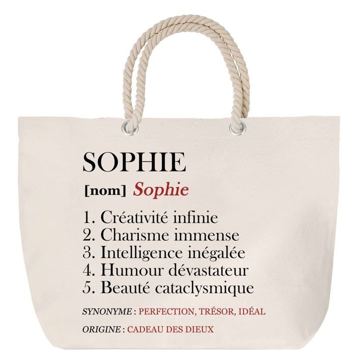 Sac de plage anse corde Sophie Définition Cadeau Anniversaire Noël | Grand Sac de Transport & Sport