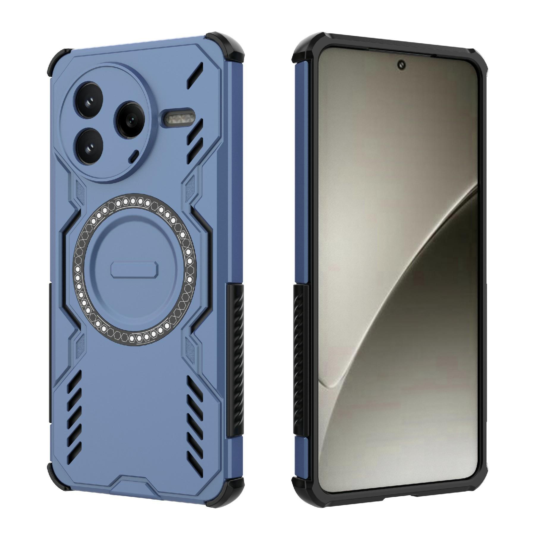 

For Xiaomi Redmi K80 5G/Poco F7 Pro 5G Magnetic Case Butterfly Armor Hollow Heat Dissipation PC+TPU Phone Cover Blue