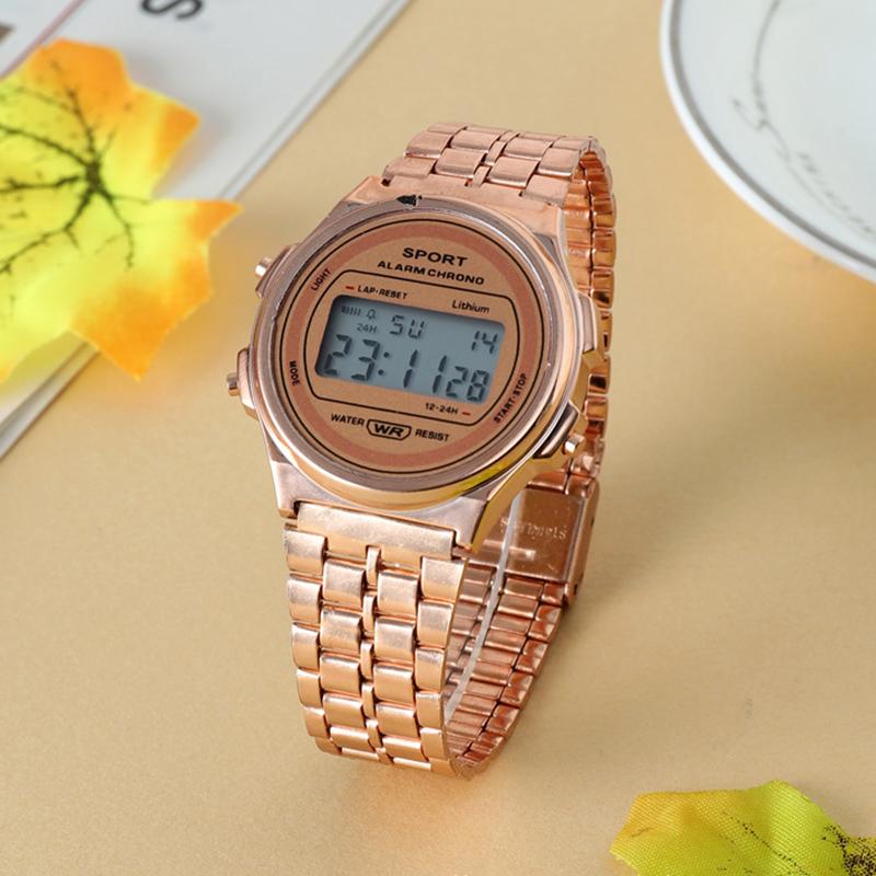 Damen Casual LED Elektronische Uhr Edelstahl Retro Digitale Armbanduhr Wasserdicht Klassische Militär Sportuhr für Mann