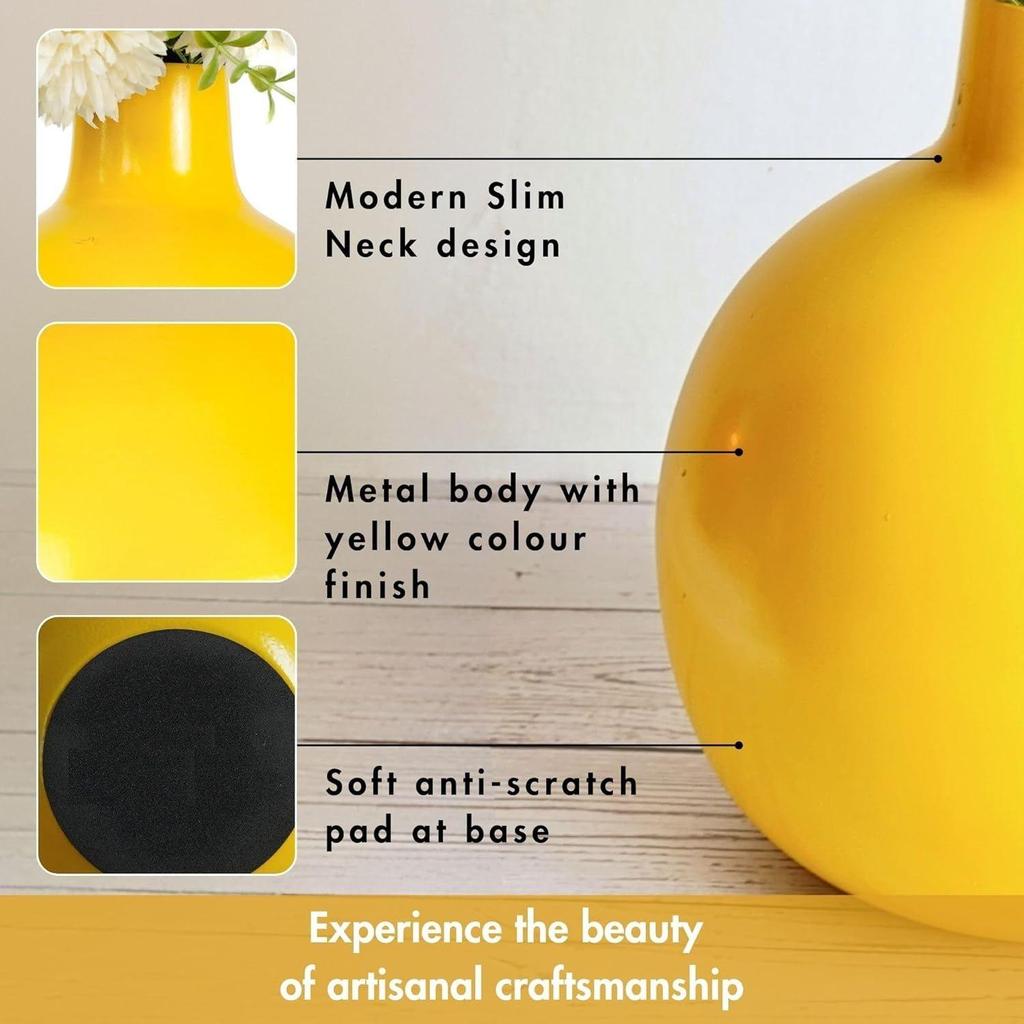 Metal Flower Vase for Home Dcor Living Room Office Wedding| Table Decorative Item for Festivals Birthday Sunshine Yellow 1Pcs