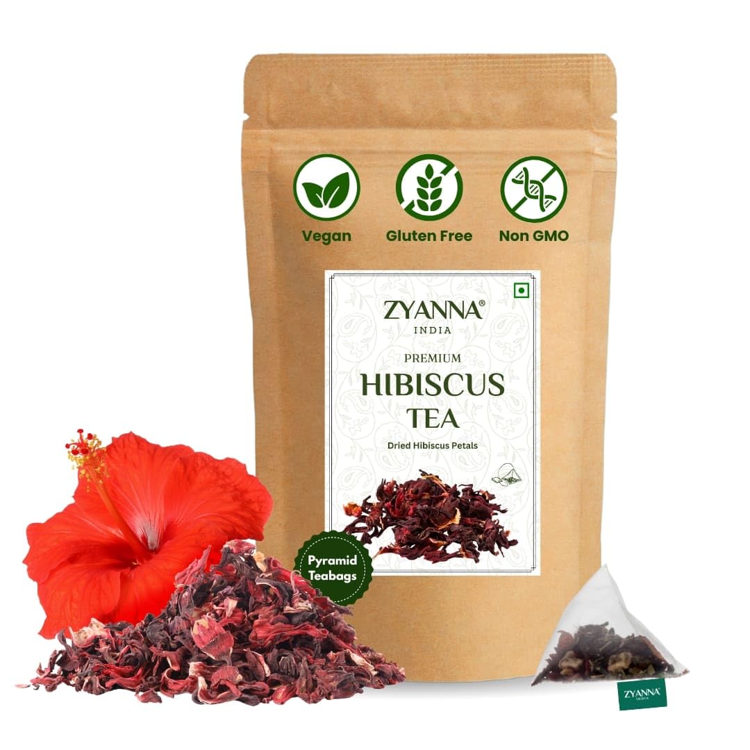 

ZYANNA Hibiscus Tea - 40 Pyramid Teabags | Dried Hibiscus Flower Petals | Caffeine-Free Herbal Tea with Tart & Refreshing Flavor | Brew Hot or Ic