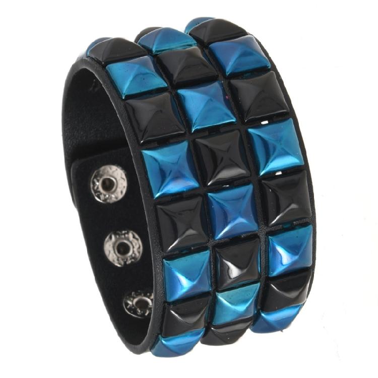 Bracciale in Pelle Comodo Borchie Quadrate Punk Bangle Regolabile per Uso Quotidiano Regalo Accessorio di Moda