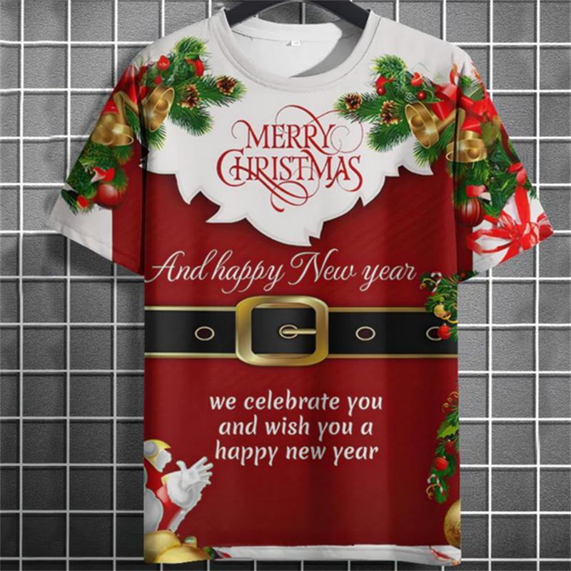 Fashion Christmas Men's T-Shirts Casual Loose Short Sleeve Tops New Year Gift X'mas Clothing Hip Hop Streetwear