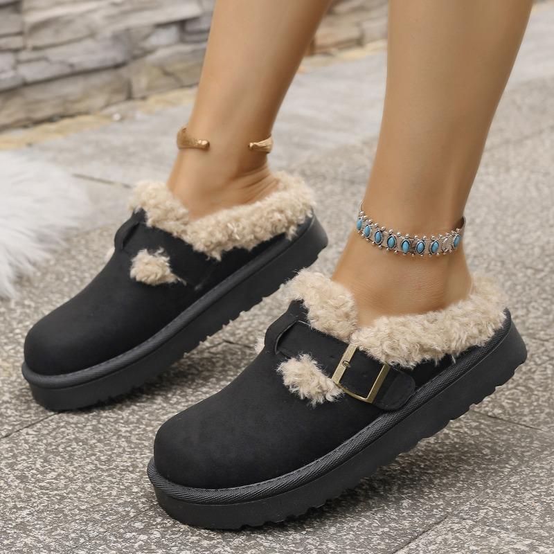 Damenweite Fell-Birkenstocks, Plüschgefütterte Plateau-Schneestiefel, Europäische Winter-Booties für Damen