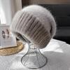 Mink Hair Hat Female Korean Version Winter New Rabbit Hair Blended Knitted Hat Temperament Headband Hat Showing Face Small Fur Hat